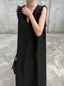 FRIFUL 女士网眼拼接中长无袖连衣裙