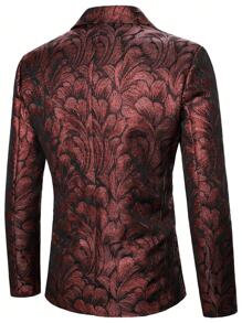 Manfinity Bizformal Men's Shiny Jacquard Pattern Suit Jacket - Red - View 5