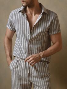 Manfinity VCAY 2pcs/Set Men's Slim Fit Casual Woven Shirt Set, Suitable For Summer - Multicolor - View 5