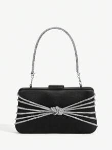 SHEIN Belle Fashion Elegant Rhinestone Decor Twist Knot Handle Handbag - Black - View 2