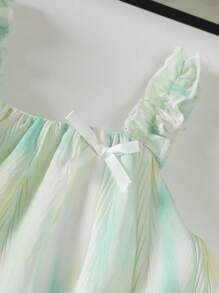 SHEIN 2件套女童夏季蝴蝶结装饰上衣和短裤套装 - 藍白色 - 查看 3