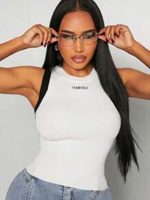 SHEIN SXY Large Round Collar Contrast Color Stitching Design Slim Fit Sexy Sleeveless Knitted Top - White - View 8