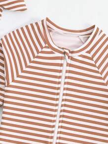 Baby Boy Random Striped One-Piece Swimsuit With Free Swim Cap - Multicolor - View 4