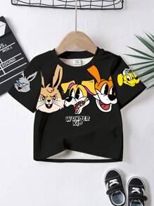 SHEIN Leap Crew Cute Rabbits Baby Boy Casual Minimal Cartoon Animal Pattern Round Neck Short Sleeve Loose T-Shirt, Suitable For Summer - Multicolor - View 2