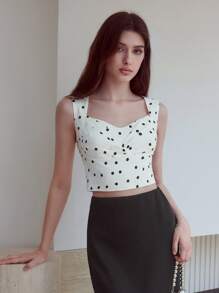 MOTF STUDIO POLKA DOT PRINT RUCHED BUST TANK TOP - White - View 7