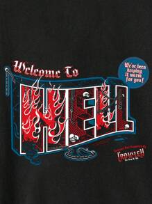 Supernatural X SHEIN T-shirt à col ras-du-cou à manches courtes pour hommes avec imprimé de lettre et de portrait