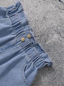 2pcs/Set Teenage Girls Cropped Camisole & Washed Denim Shorts Set, Vibrant