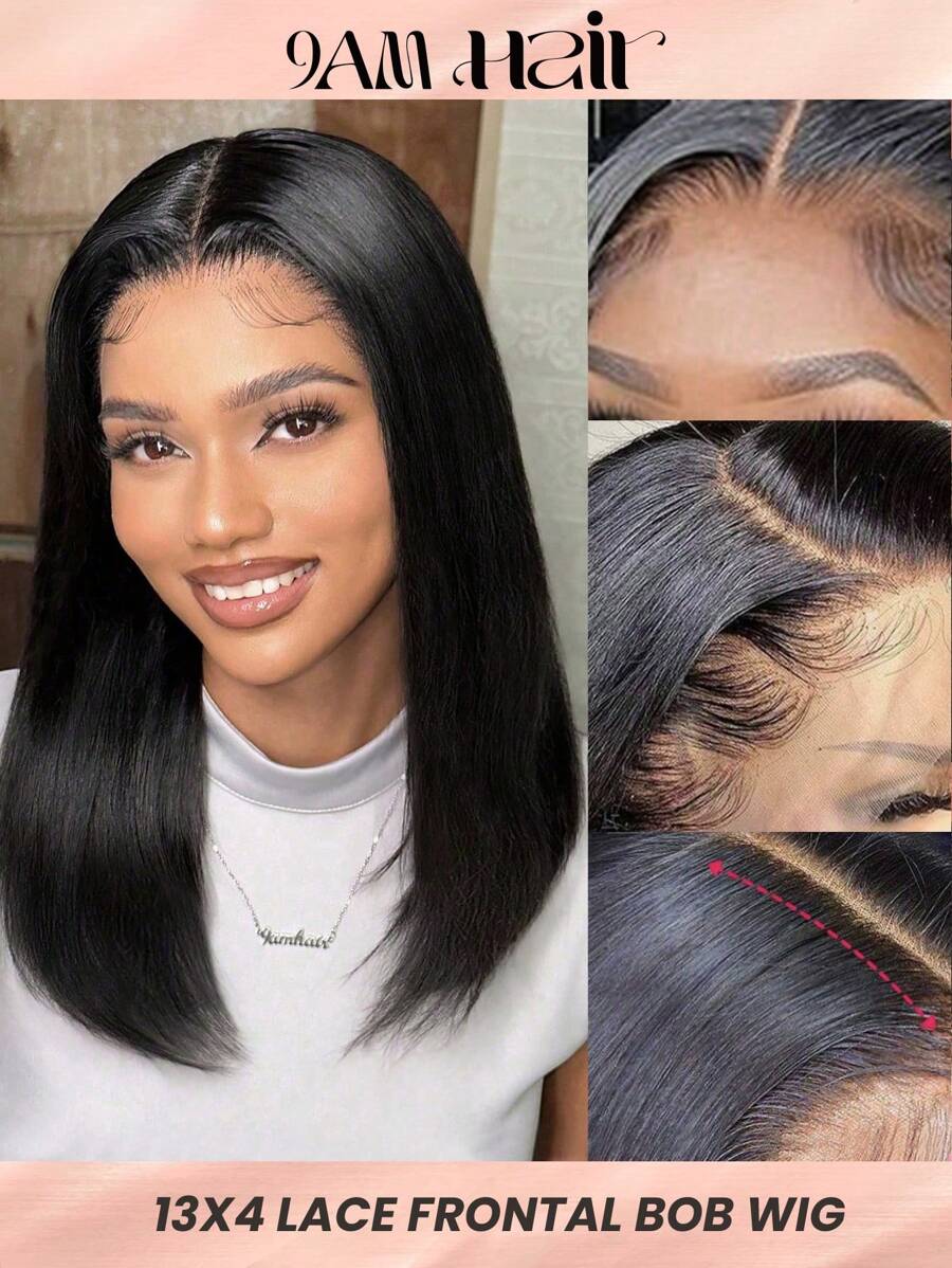 Transparent Lace Short Straight Pixie Cut Bob Wigs 13 X 4 Lace Front Natural Black Color Human Hair Wigs 150 Density Short Bob Lace Frontal Closure Wig Remy Human Hair - S1 - View 1