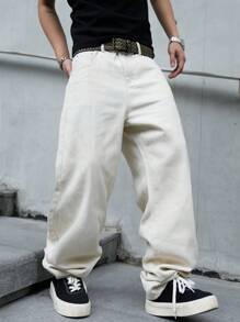 Manfinity Hypemode Loose Fit Men's Contrast Stitching Slanted Pocket Denim Jeans