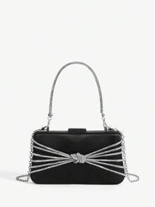 SHEIN Belle Fashion Elegant Rhinestone Decor Twist Knot Handle Handbag - Black - View 1