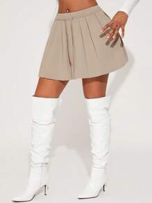 SHEIN SXY New Spring & Autumn Sexy & Simple Design Drawstring Puff Mini Skirt Set For Women