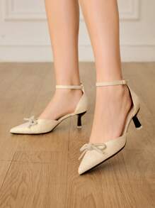 CUCCOO HITCHD Women's Pointed Toe Hollow Out Mid Heel Sandals With Bowknot & Rhinestones, Summer Slip-On Shoes - Gold - View 6