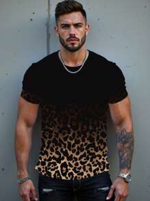 Manfinity LEGND Ombre Leopard Print Men's Crew Neck Short Sleeve Casual T-Shirt - Coffee Brown - View 6