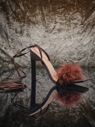 SHUZIA Sandalias de tacón alto con decoración de piel para mujer