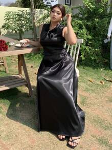 Dazy Plus Set de 2 piezas Falda sin mangas con cordones de unicolor, elegante para oficina y uso diario, primavera/verano, negro