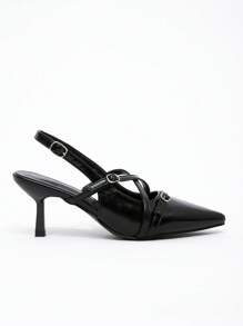 CUCCOO BIZCHIC 女士后跟系带蝴蝶结装饰洛丽塔风格高跟鞋，酒红色 - 黑色 - 查看 1