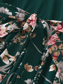 SHEIN Clasi Plus Size Women's Flower Printed Short Sleeve Dress Maxi Women Outfit - Dark Green - View 5