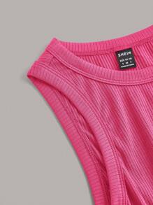 SHEIN EZwear 女士多色针织休闲百搭修身吊带背心 - 玫紅色 - 查看 6