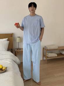 DAZY Blue T-Shirt And Loungewear Set For Men, Spring/Summer Pajama - Multicolor - View 1