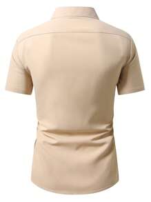 Manfinity Mode Men's Casual Commuter Contrast Color Patchwork Short Sleeve Shirt - Khaki - View 2