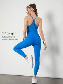 GLOWMODE 24 英寸 Powersculpt™-Air Power Hour 圆领运动健身紧身衣连体衣高强度跑步训练健身房日常运动服可拆卸罩杯 - Blue Power - 查看 2