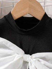 Elladie kids Đầm cổ tròn không tay viền bèo nhún cho bé gái - Đen và trắng - Xem 3