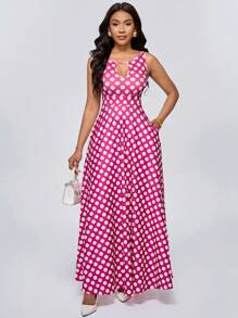 SHEIN Unity 优雅圆点印花无袖连衣裙，适合夏季 - 彩色 - 查看 1