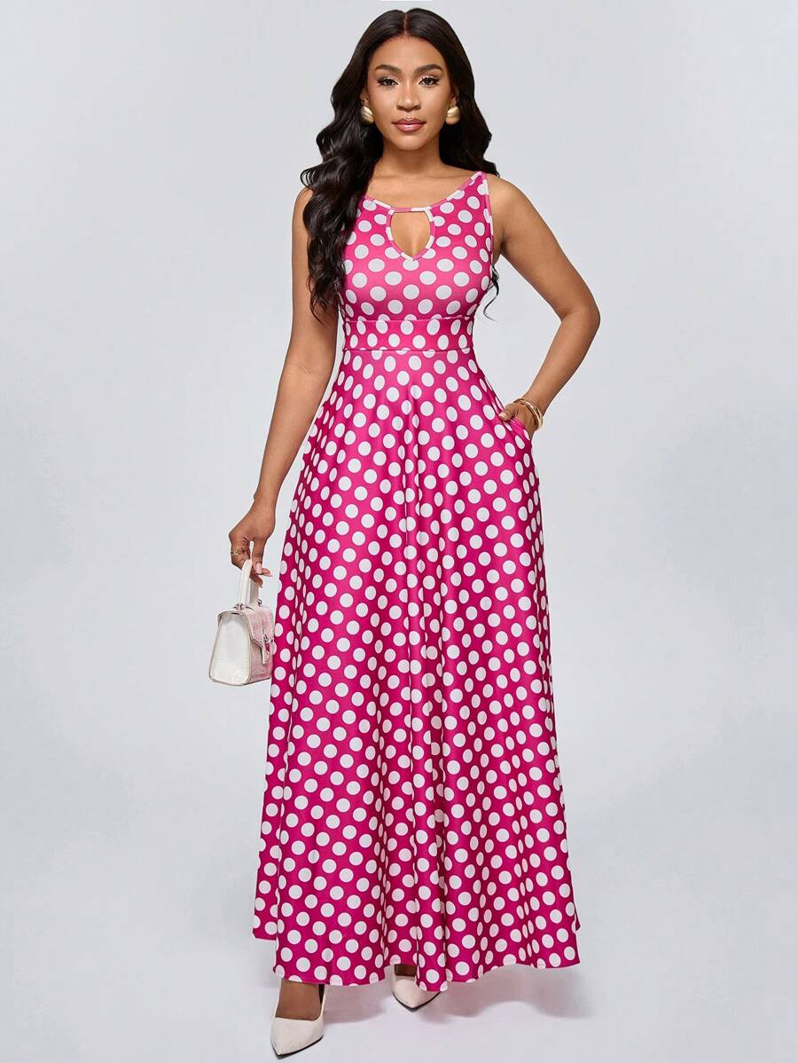 SHEIN Unity 优雅圆点印花无袖连衣裙，适合夏季 - 彩色 - 查看 1