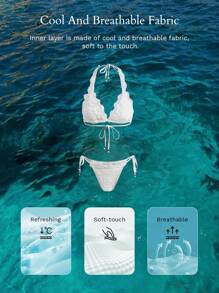 MOTF PREMIUM 花朵吊带比基尼套装 - 白色 - 查看 9