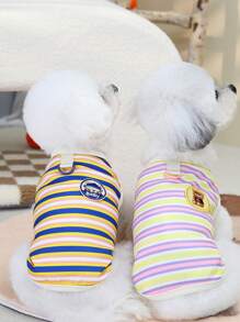 PETSIN Blue BABY Bear Embroidered Striped Design Pet Vest For Dogs/Cats, Lightweight & Breathable, Suitable For Spring/Summer - Blue - View 5