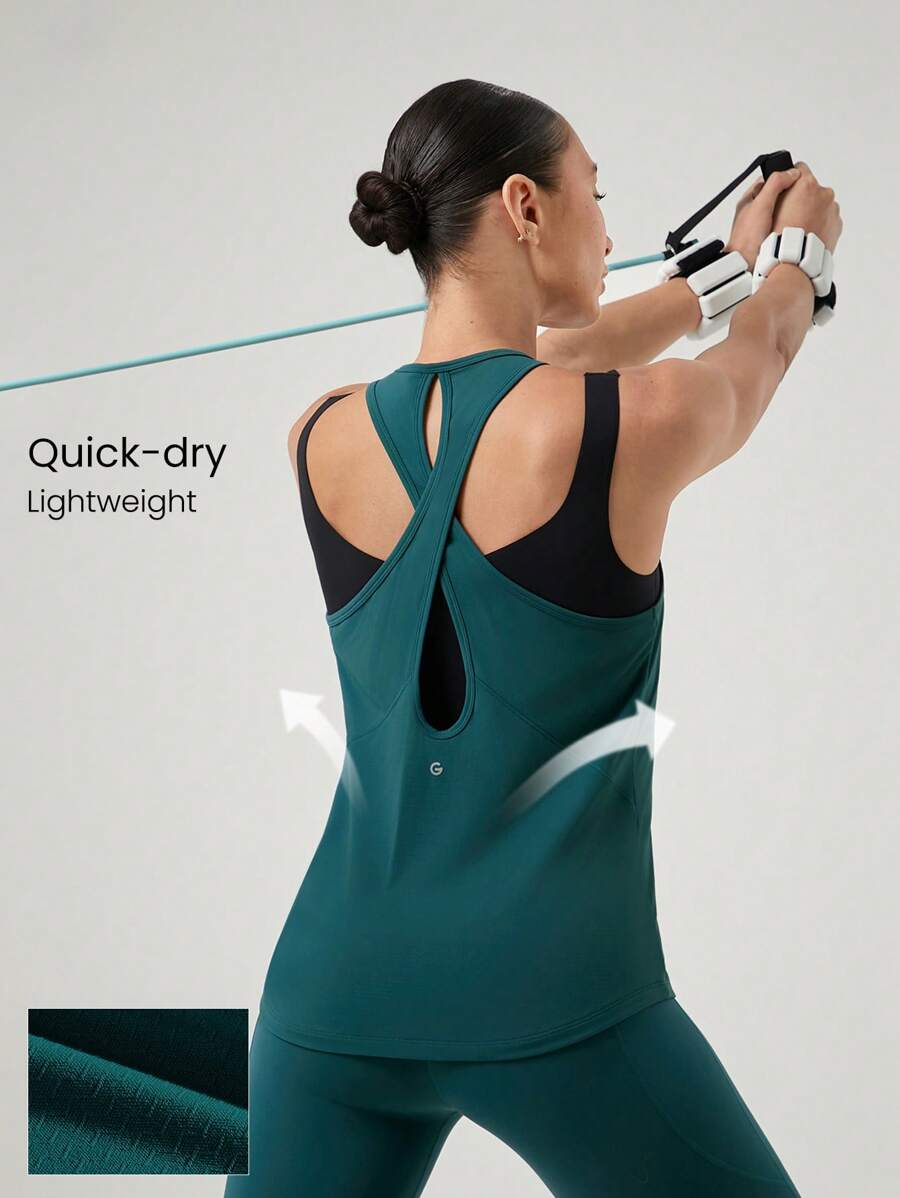 GLOWMODE 速干全光谱修身交叉镂空后背运动背心中等冲击跑步慢跑训练健身房锻炼 - 霧石 - 查看 1