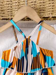 Baby Mädchen ärmelloses Rüschen Saum Jumpsuit mit geometrischem Muster, Urlaubsstil - Verschiedenfarbig - Übersicht 7