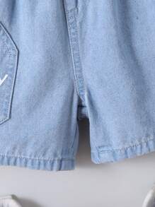 Summer,Holiday,TravelerYoung Boy's Casual Letter Print Denim Shorts, Summer - Blue - View 4