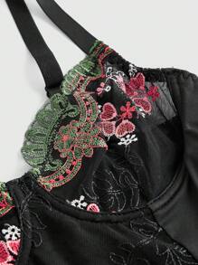 ROMWE Gothic Lace Embroidery Underwire Jumpsuit - Black - View 3