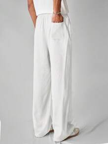 SWAVVY Men's Casual Woven Solid Color Straight Fit Pants, Linen-Like Texture, Everyday Style, School, Fall,Linen