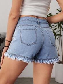 Breezaya Women's Casual Frayed Hem Denim Shorts: Light Wash, Zipper Detail, And Short Length For Everyday Style - Blue - View 2