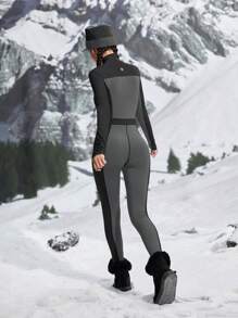 In My Nature 戶外露營登山運動都市通勤高彈性親膚女款連身衣套裝高領一體式滑雪服 - 深灰色 - 查看 10