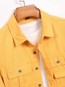 Manfinity Hypemode Men's Casual Yellow Denim Shirt With Long Sleeves Chest Pockets And A Shirt Collar