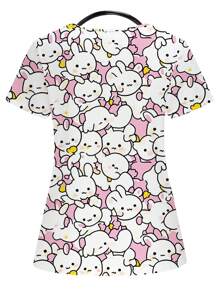 PopScrub 女式卡通兔子印花短袖护士制服上衣