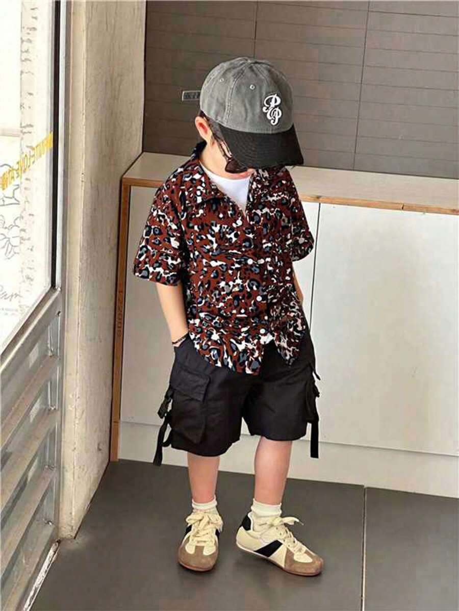 1 Piece Young Boy Casual Sports College Street Japanese And Korean Loose Fit With Leopard Print Shirt Suitable For Daily Use - Multicolor - View 1