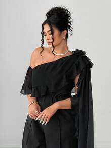 Elenzga Mono de verano elegante para mujer de gasa con hombros abiertos y diseño floral 3D