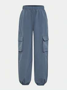 Tween Boy Casual Solid Color Cargo Pants - Dusty Blue - View 4