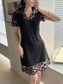 EMERY ROSE Robe mini décontractée à imprimé léopard et patchwork pour femme, été
