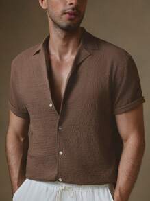 Manfinity VCAY Men's Woven Mandarin Collar Fitted Casual Shirt Set, Suitable For Summer