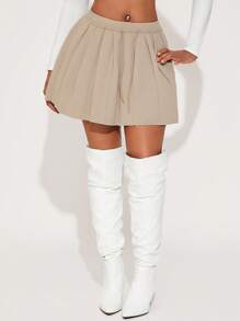 SHEIN SXY New Spring & Autumn Sexy & Simple Design Drawstring Puff Mini Skirt Set For Women