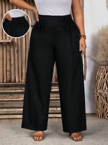 EMERY ROSE Quần Jeans Co Giãn Lưng Xòe Mềm Mại Mùa Hè Size Lớn - màu đen - Xem 5