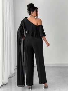 Elenzga Mono de verano elegante para mujer de gasa con hombros abiertos y diseño floral 3D