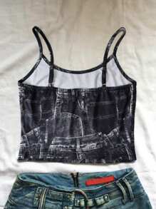 SHEIN EZwear Women's Off Shoulder Camisole Printed Slim Fit Hot Girl Top