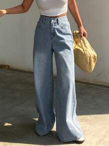 DAZY 女式水洗直筒休闲牛仔裤