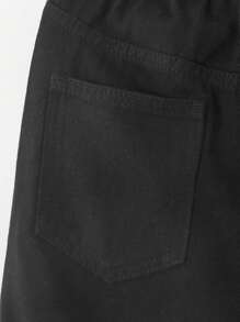 Tween Girls High Waist Straight Leg Washed Pockets Jeans, Elastic Waist Non-Stretch Relaxed Fit Casual Comfortable Jeans, Street Style - Black - View 6